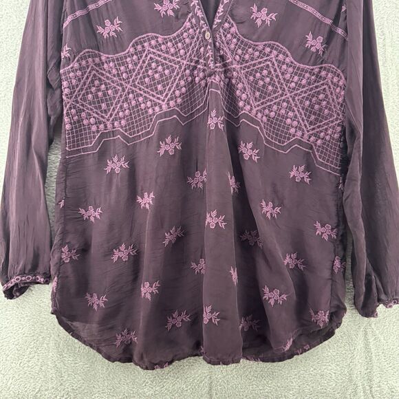 Johnny Was Top S Burgundy Floral Tunic Boho Embroidered V-Neck Long Sleeve - Picture 4 of 13